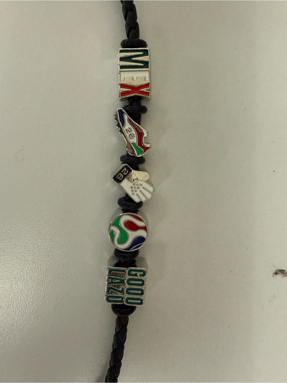 FIFA Soccer Charm Braided Leather Bracelet with Multicolor Enamel Charms - Picture 3 of 10